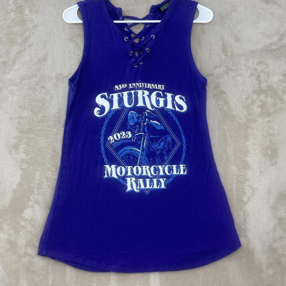 EGO USA Tank Top Womens XL Purple 2023 Sturgis Motorcycle Rally Lace Up Tunic